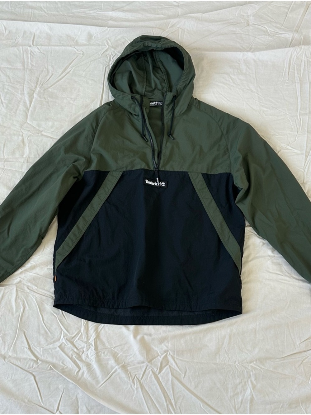 Timberland Black Hooded Jacket with Olive Panel